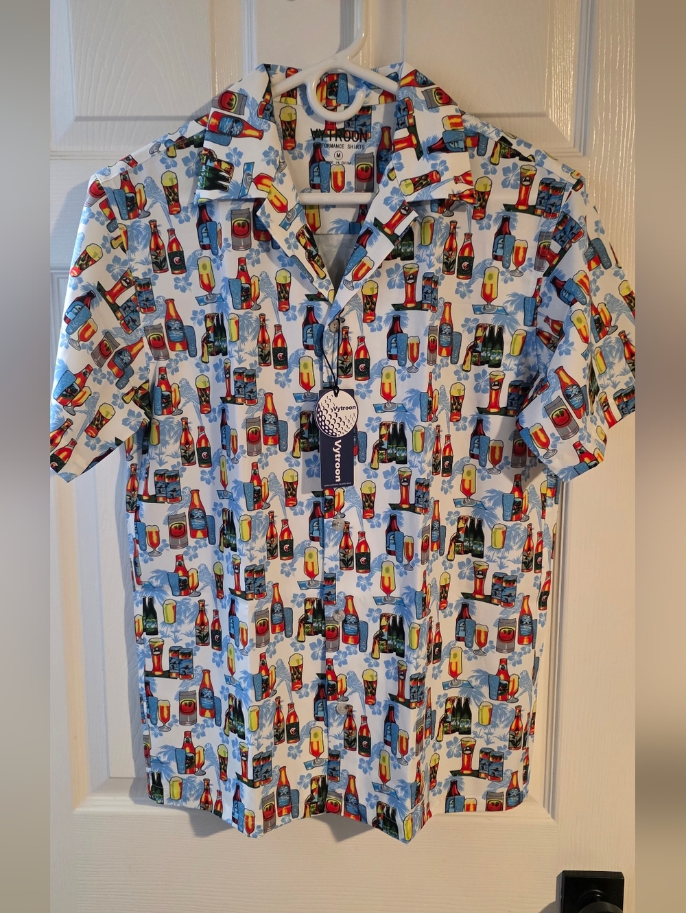 Fun Tropical Drinking Golf Shirt! Men's Medium